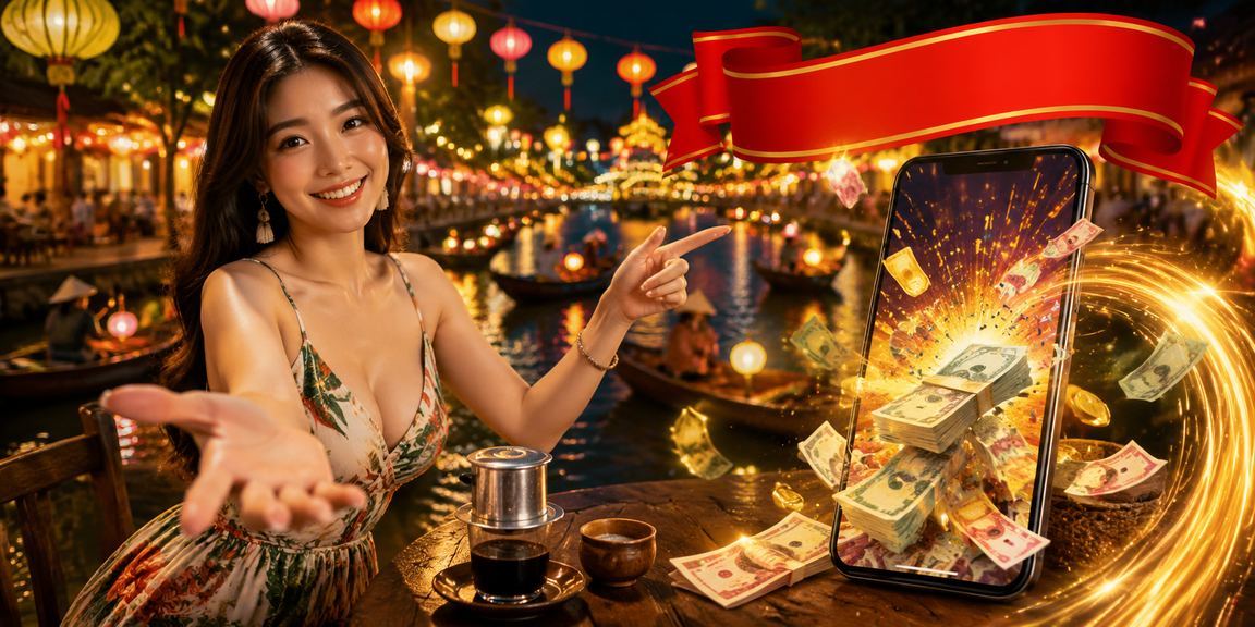 Khách du lịch tại Hội An thư giãn với cà phê và giải trí trực tuyến buổi sáng