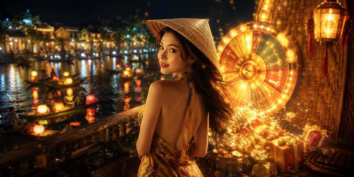 Bàn roulette phong cách Hội An với nón lá truyền thống tại casino fly68